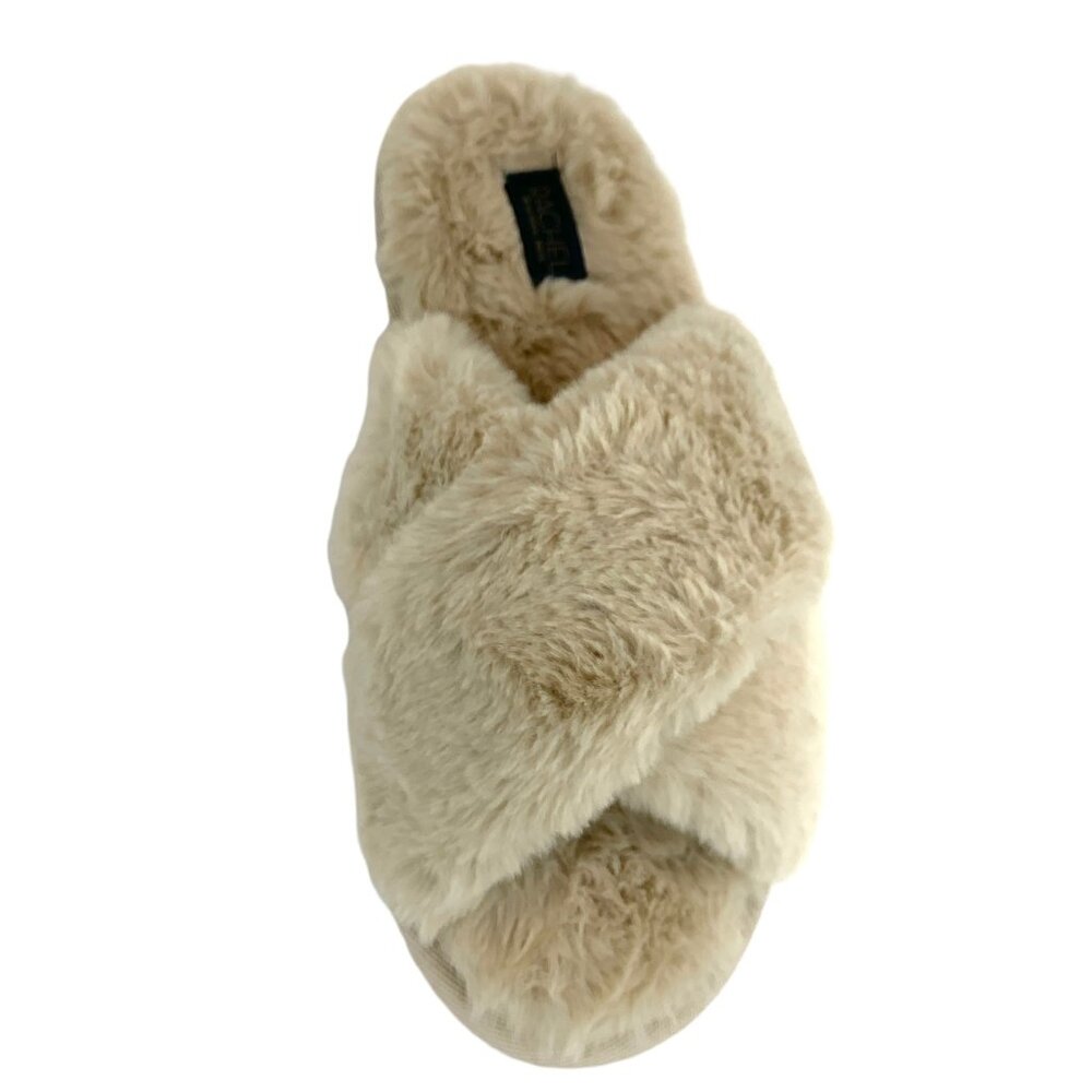Rachel Roy Women's Fuzzy Furry CrissCross Slip On Flats Slippers Cream - Picture 4 of 10
